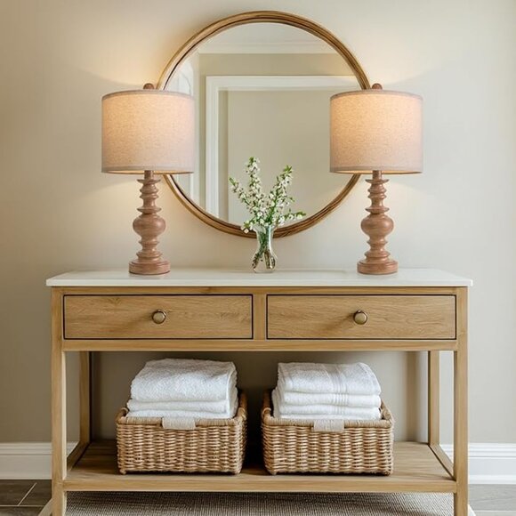 Set of 2- Vintage Resin Table Lamps for Nightstands with Linen Shades 20" High - Picture 5 of 5